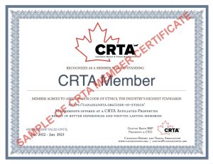 Sample CRTA Member Certificate